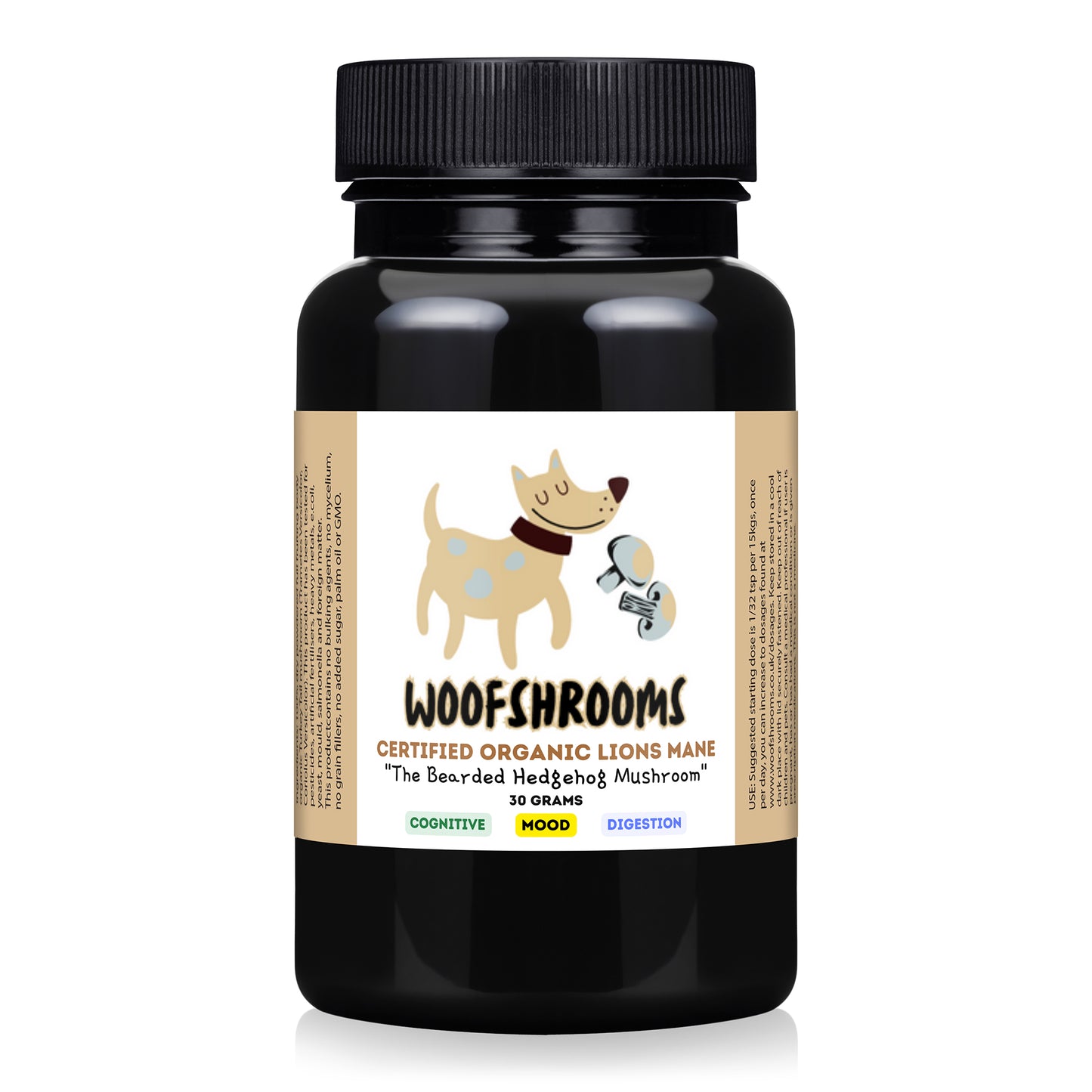A Lion's Mane mushroom supplement offering health benefits for dogs.