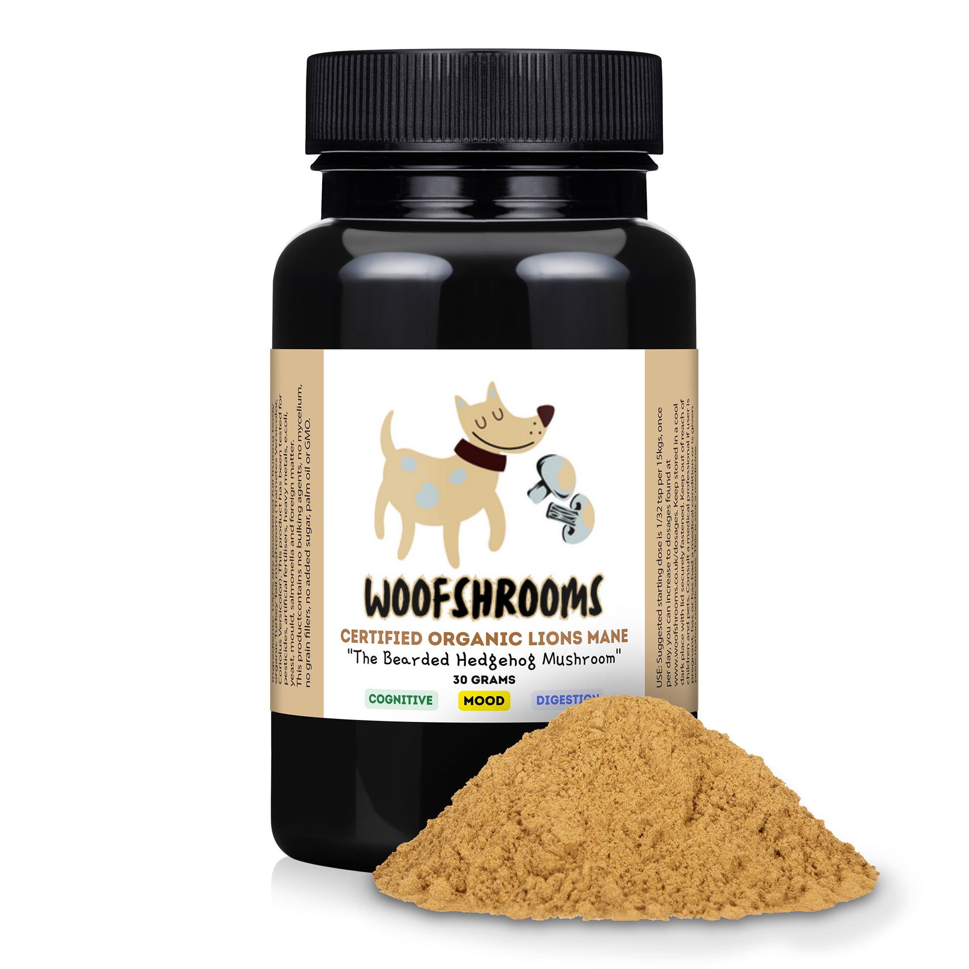 Organic Lion's Mane mushroom powder for dogs. 